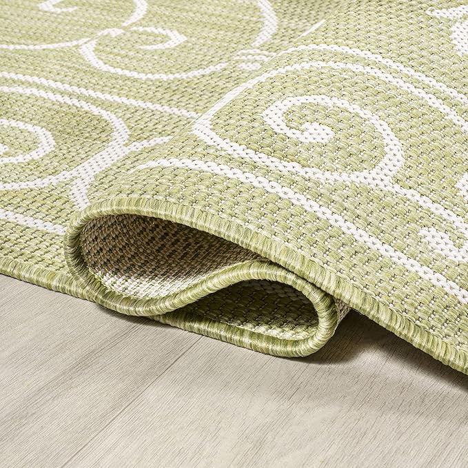 JONATHAN Y Vintage Filigree Indoor Outdoor Square Area Rug 5X5 Green/Cream, Charleston Textured Weave for Backyard, Patio, Porch, Easy-Cleaning, High Traffic, Pet-Friendly, Non-Shedding (SMB106H-5SQ)