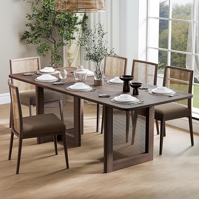 Casaphoria 67" Dining Table, Modern Kitchen Table for 4-6, Farmhouse Style with Rectangular Top & V Shape Legs, Easy Assembly for Living Room, Kitchen, Bar, Walnut