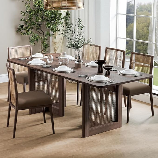 Casaphoria 67" Dining Table, Modern Kitchen Table for 4-6, Farmhouse Style with Rectangular Top & V Shape Legs, Easy Assembly for Living Room, Kitchen, Bar, Walnut