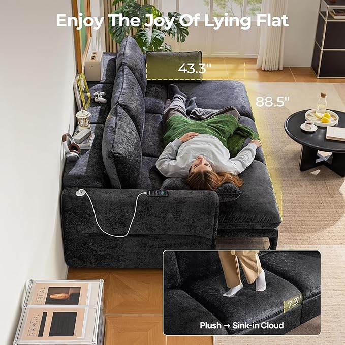 103" Electric Pull Out Sleeper Sofa Bed, 2in1 Convertible Power Extendable Couch Bed with Fast Charging USB&3 Smart Motor&Wide Back, Oversized Couches for Living Room&Small Space, Velvet Dark Grey | Electric Extendable, Stepless Adjustment, Fast-Chargi...