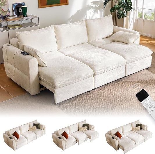 103" Electric Pull Out Sleeper Sofa Bed, 2in1 Convertible Power Extendable Couch Bed with Fast Charging USB&3 Smart Motor&Wide Back, Oversized Couches for Living Room&Small Space, Velvet Beige | Electric Extendable, Stepless Adjustment, Fast-Charging P...