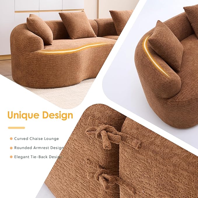 110" Oversized Cloud Sectional Sofa Modern Curved Boneless Couches for Living Room, 4-Seater Extra Deep Seat Foam Floor Compressed Couch w/Tight Backrest and 4 Pillows,Chenille Sofa & Couches | Breathable material, Non-slip, No Assembly Required