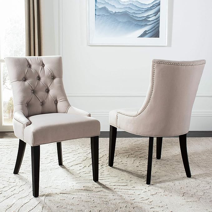 SAFAVIEH Mercer Collection Heather Beige Linen Nailhead Dining Chair
