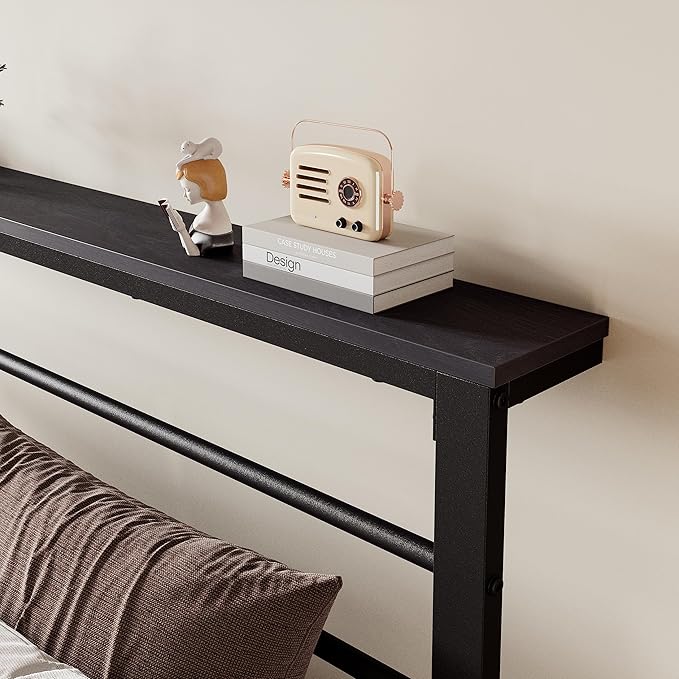 SHA CERLIN Full Size Bed Frame with Headboard Shelf and Strong Metal Foundation, No Box Spring Needed, Black