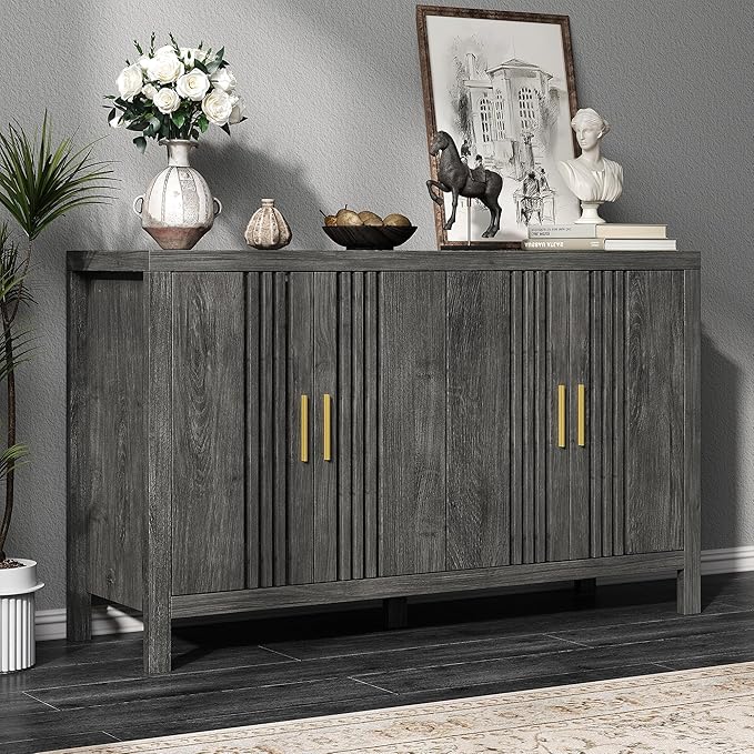 Sideboard Buffet Cabinet with Storage, 55" Large Kitchen Buffet Cabinets Farmhouse Storage Cabinet, Wood Coffee Bar Sideboards for Kitchen, Entryway, Living Room, Grey Oak