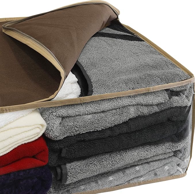 Simple Houseware 3 Pack Foldable Closet Organizer Clothing Storage Box with Clear Window, Brown