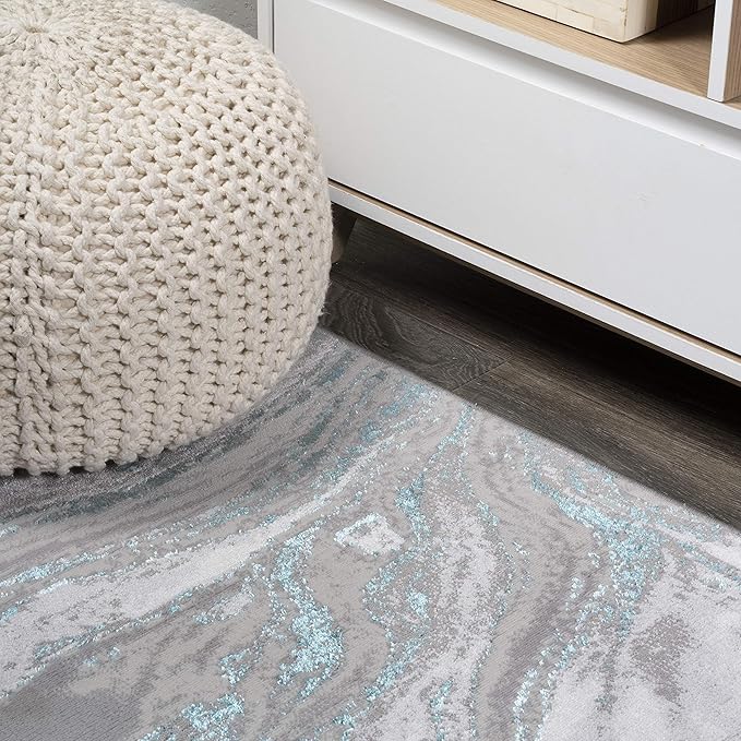 JONATHAN Y Swirl Marbled Gray/Turquoise Runner Rug 2X10 ft, Abstract for Living Room, Bedroom, Kitchen, Office, Easy-Cleaning, High Traffic, Pet-Friendly, Non-Shedding SOR203A-210