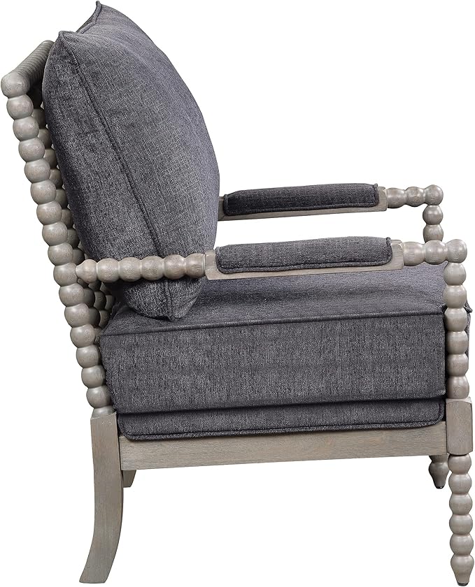 OSP Home Furnishings Abbott Spindle Accent Chair with Padded Spring Seat and Brushed Grey Base, Charcoal Fabric