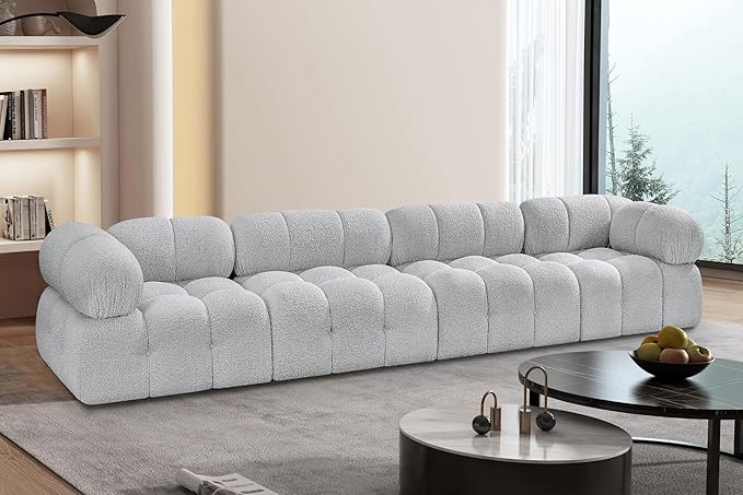 Meridian Furniture 611Grey-S136A Ames Collection Modern | Contemporary Modular Sofa with Rich Grey Boucle Fabric, Modular to Create Infinite Configurations, 136" W x 34" D x 28" H, Grey
