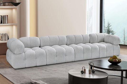 Meridian Furniture 611Grey-S136A Ames Collection Modern | Contemporary Modular Sofa with Rich Grey Boucle Fabric, Modular to Create Infinite Configurations, 136" W x 34" D x 28" H, Grey