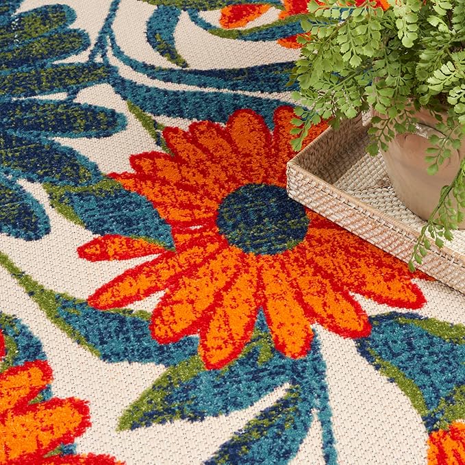 Nourison Home Aloha Ivory Multicolor 10' x 14' Area Rug - Easy Clean, Non Shedding, Bed Room, Living Room, Dining Room, Kitchen (10' x 14')