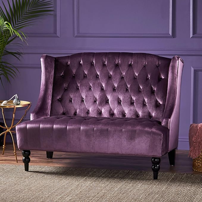 Modern Tufted Velvet Loveseat, 2 Seat Couch Sofas with High Back Thick Padded Cushioned Seats for Living Room, Victorian Style, Raisin