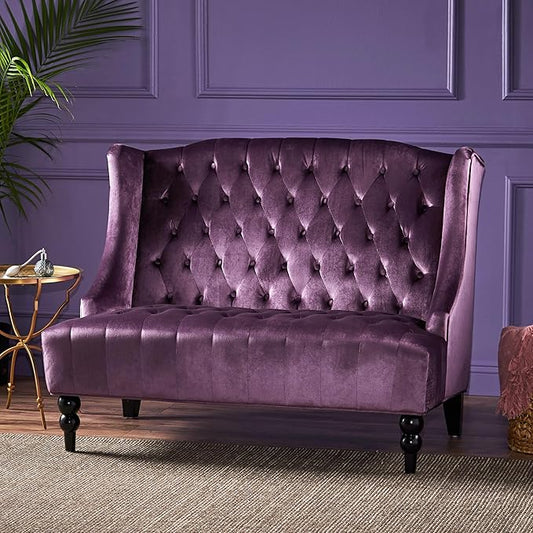 Modern Tufted Velvet Loveseat, 2 Seat Couch Sofas with High Back Thick Padded Cushioned Seats for Living Room, Victorian Style, Raisin