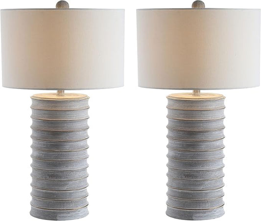 SAFAVIEH Lighting Collection Melina Rustic Wash White 29-inch Bedroom Living Room Home Office Desk Nightstand Table Lamp Set of 2 (LED Bulbs Included)