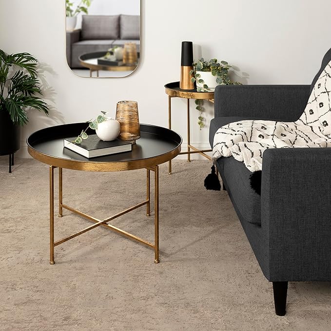 Kate and Laurel Celia Modern Round Coffee Table, 28 x 28 x 19, Black and Gold, Coffee Table for Living Room Decor, Storage, and Display