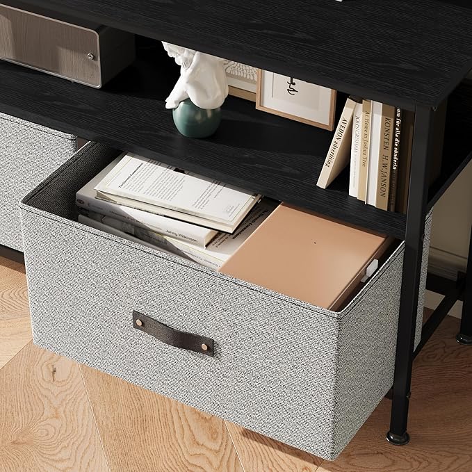 GAOMON 55 Inch TV Stand for Living Room, TV Stand with 3 Drawers, Compact Entertainment Center with Storage Solutions, TV Console Table for Bedroom, Black Finish with Grey Drawers