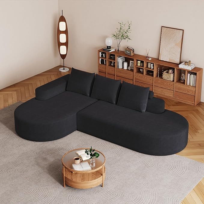 108.5" Curved Boneless Modular Sectional Sofa, Comfy Upholstered Memory Foam L-Shaped Corner Couch, High-Density Foam Cloud Sofa with Extra Wide Chaise for Living Room | Deep Seat, Wider Armrest, Free Combination