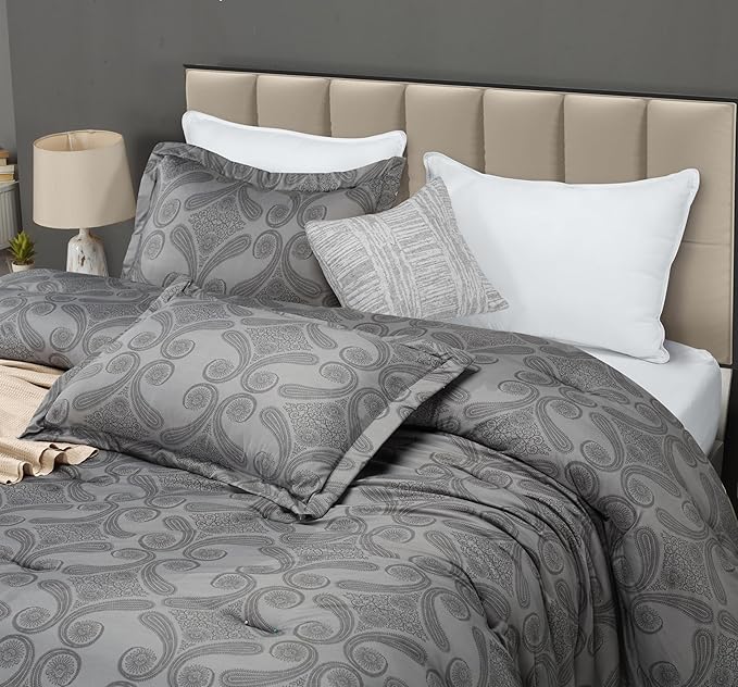 King Comforter Set 3 Piece Paisley Grey by Utopia Bedding Floral Comforters King Size Bedding Comforters Set Down Alternative Soft Bed Set 1 Comforter(90 x 102 inches) 2 Pillow Shams(20 x 36 inches)