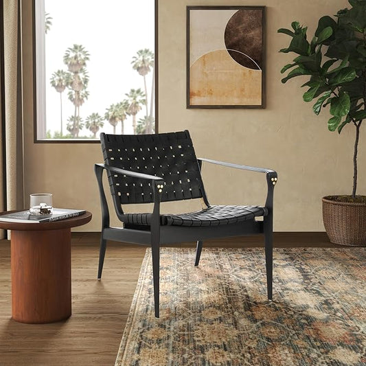 Safavieh Couture Dilan Black Woven Leather Safari Chair