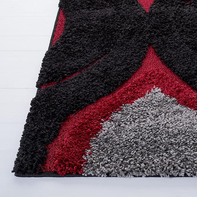 SAFAVIEH Florida Shag Collection Accent Rug - 4' x 6', Black & Red, Modern Design, Non-Shedding & Easy Care, 1.2-inch Thick Ideal for High Traffic Areas in Entryway, Living Room, Bedroom (SG461-9040)