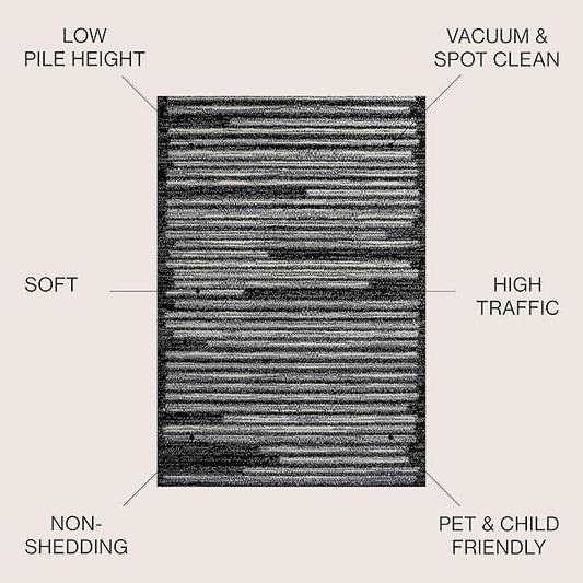JONATHAN Y Khalil Modern Berber Stripe Black/Cream Indoor Area Rug, 8x10, Contemporary, Bohemian, Easy-Cleaning for Living Room, Bedroom, Kitchen, Pet Friendly, Non-Shedding (MOH207F-8)