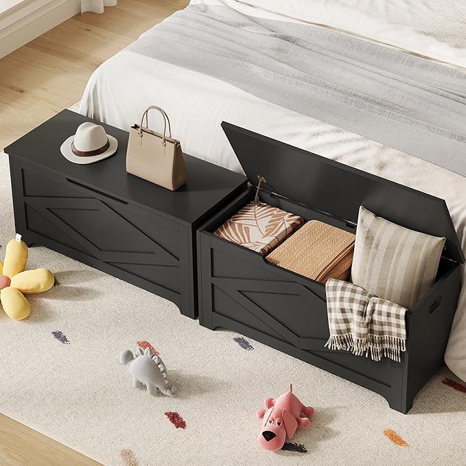 GarveeHome 39.4 in Storage Chest, Wooden Storage Bench with Safety Hinges, Easy Assembly, Large Shoe Bench for Entryway, Living Room, Bedroom