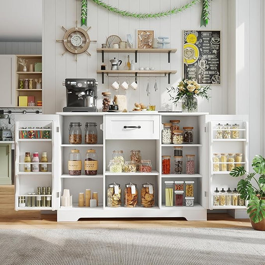 Gizoon Kitchen Sideboard Buffet Cabinet with Storage Coffee Bar Cabinet with Drawer, Kitchen Pantry Storage with Door and Shelves for Bathroom and Living Room, White