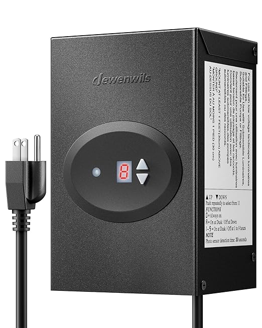 DEWENWILS 300W Low Voltage Landscape Transformer, Outdoor Weatherproof Transformer with Timer and Photocell Sensor, 120V AC to 12V/12V AC for LED Lighting, Spotlight, Pathway Light, ETL Listed