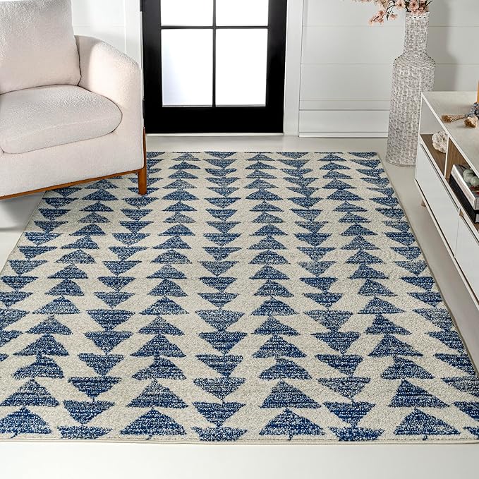 JONATHAN Y Aisha Moroccan Triangle Geometric Cream/Navy Indoor Area Rug, 3x5, Contemporary, Modern, Easy-Cleaning for Living Room, Bedroom, Kitchen, Pet Friendly, Non-Shedding (MOH206D-3)
