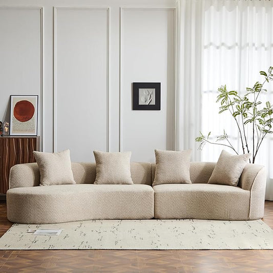 Christopher Knight Home Braebt 126" Comfy Upholstered Cloud Couch, 5-Seater Sofa Couches, Curved Modular Sectional Sofa with 4 Throw Pillows for Living Room, Study, No Assembly Required, Almond