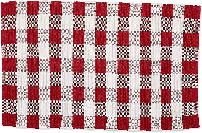 DII Buffalo Check Rug Collection, Hand Dyed Reversible Chindi Rug, 26x40, Red