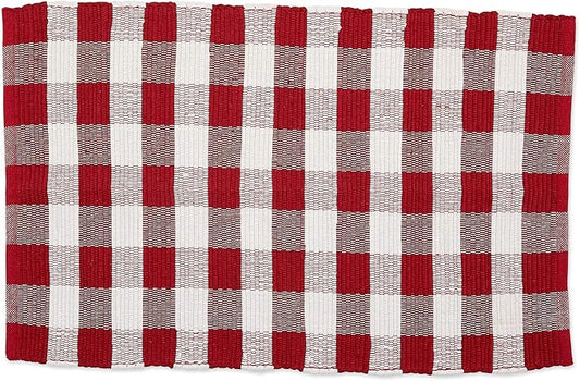 DII Buffalo Check Rug Collection, Hand Dyed Reversible Chindi Rug, 26x40, Red