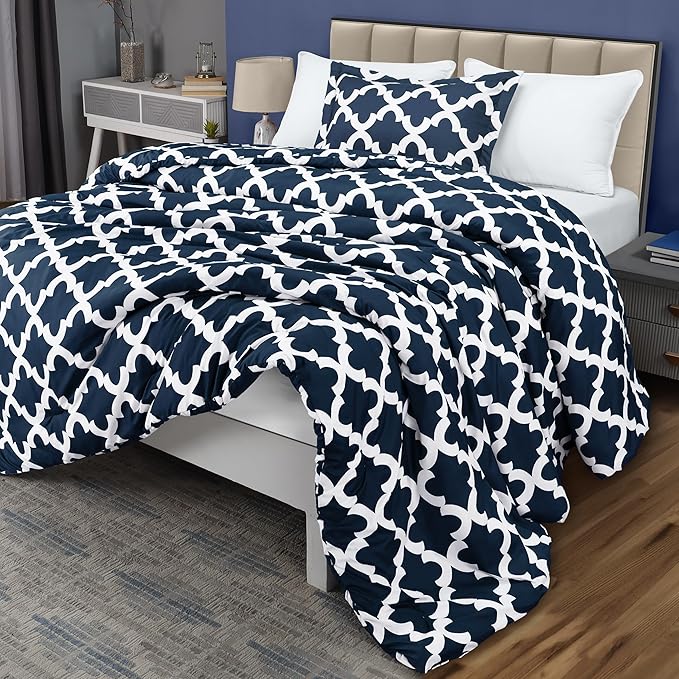 Twin Comforter Set 2 Piece Navy by Utopia Bedding, Printed Comforters Twin Size, Bedding Comforters Sets, Down Alternative Soft Bed Set, 1 Comforter (64 x 88 inches) 1 Pillow Shams (20 x 26 inches)
