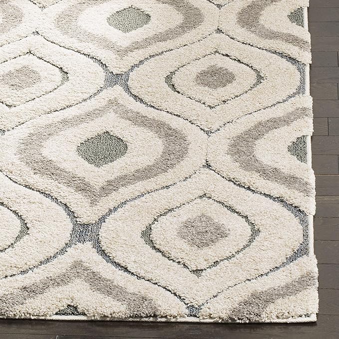 SAFAVIEH Florida Shag Collection Area Rug - 4' Square, Cream & Light Blue, Modern Design, Non-Shedding & Easy Care, 1.2-inch Thick Ideal for High Traffic Areas in Living Room, Bedroom (SG461-1160)