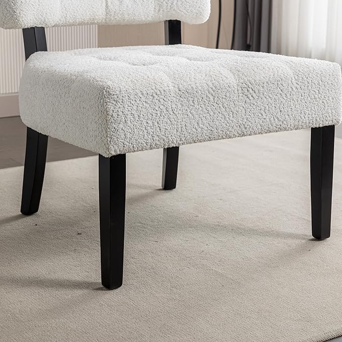 Roundhill Furniture Movile Boucle Tufted Accent Chair with Oversized Seating, White