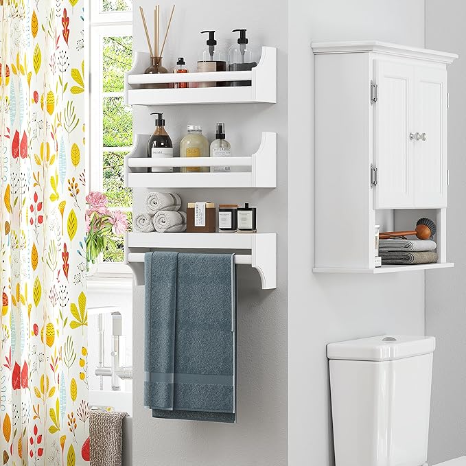 UTEX Floating Nursery Book Shelves Set of 3, Baby Hanging Bookshelves for Wall Decor and Storage, Wall Mounted Book Shelf for Kids Room, Nursery, Playroom, Bedroom, 16.3 Inch, White, SS24-UTX-K065W