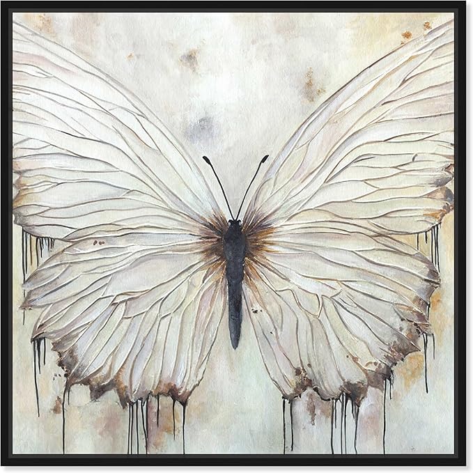Art Remedy Neutral Beauty Chic Farmhouse Canvas Wall Art, Black Floater Frame, 40"x40"