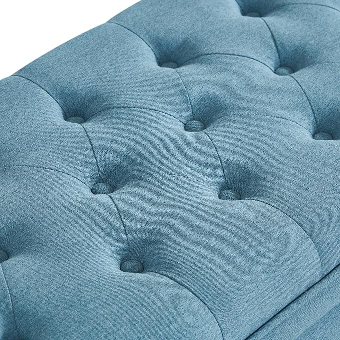 Upholstered Ottoman with Storage,Entryway Bench with Tufted Buttons and Spindle Wooden Legs for Living Room,Bedroom,Light Blue