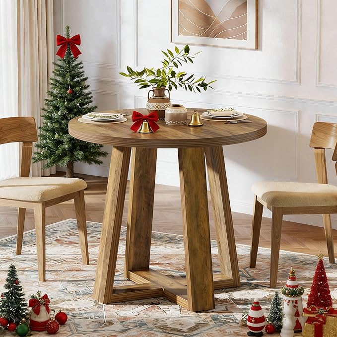 Tribesigns Small Round Dining Table for 2-4 People, 31.5 Inches Farmhouse Kitchen Table for Small Space, Dining Room, Kitchen, Apartment, Rustic Brown