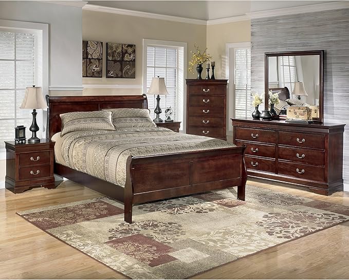 Signature Design by Ashley Alisdair Traditional California King Sleigh Bed, Foundation or Box Spring Needed, Dark Brown