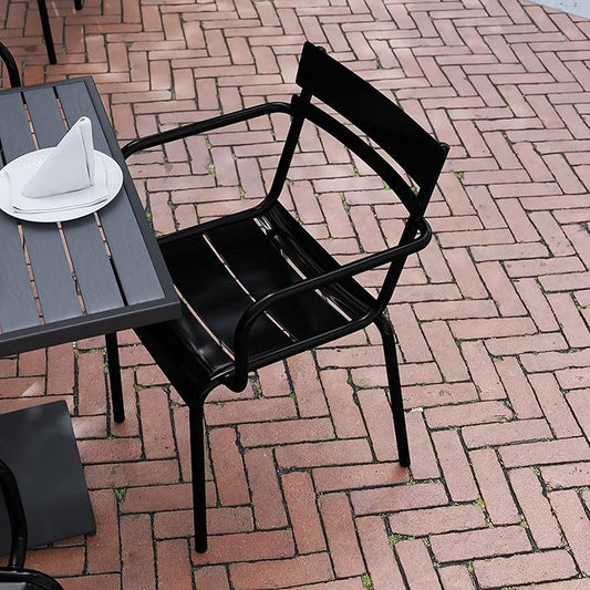 Flash Furniture Nash Commercial Grade Steel Stack Chair, Indoor-Outdoor Arm Chair with 2 Slat Back, Set of 4, Black