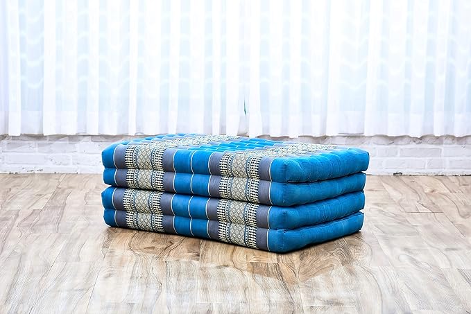 Leewadee Trifold Mattress Standard – Comfortable Thai Massage Pad, Foldable Floor Mattress Filled with Kapok, Perfect to Use as a Sleeping Mat 79 x 28 inches, Light Blue