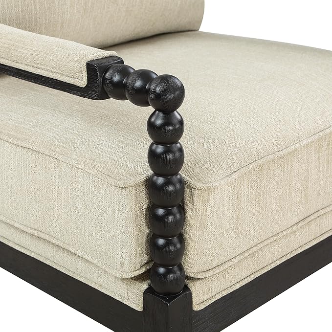 OSP Home Furnishings Eliza Spindle Accent Chair, Linen Fabric with Black Wood