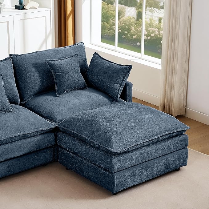 Eafurn Oversized Reversible Modular Sectional Sofa with Movable Ottoman, 4 Seater Convertible L Shaped Corner Couch Modern Chenille Sofa Set w/Double Layers Seat Cushions for Living Room Apartment | Deep Seat, Easy Assembly, 2-layer Cushions, DIY Combi...
