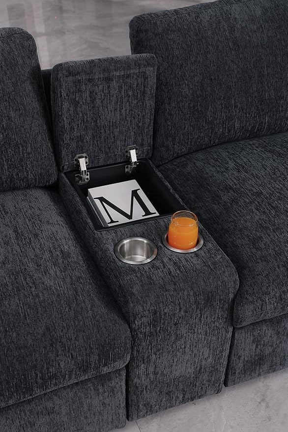 YOPTO 127" Modular Sectional Sofa,Modern Oversized Cloud Couch with Cup Holder&USB Port,7 Seat Convertible L-Shaped Chenille Sofas W/Ottoman,Pillows&Storage Box,Comfy Couches for Living Room,Dark Gray