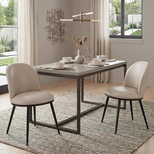 Dining Chairs Set of 2, Faux Leather Upholstered Dining Room Chairs with Ergonomic Backrest & Metal Legs, Modern Kitchen Side Chairs for Home, Restaurant, and Café, Beige