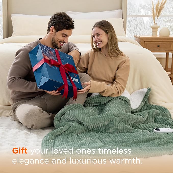 Bedsure GentleSoft Electric Blanket Full Size - Soft Ribbed Flannel Heated Blanket with 6 Heat Settings, Heating with 10 Time Settings, 8 hrs Timer Auto Shut Off, Gifts for Grandma (72"x84", Green)