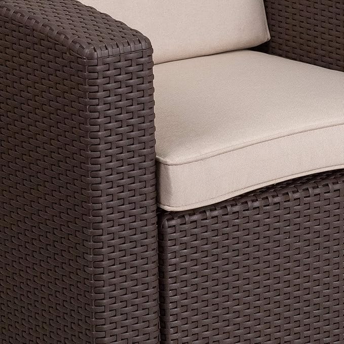 Flash Furniture Seneca Chocolate Brown Faux Rattan Chair with All-Weather Beige Cushion