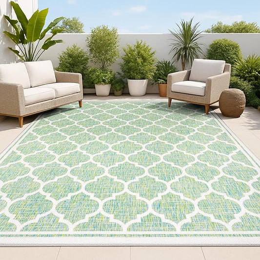 JONATHAN Y Moroccan Trellis Indoor Outdoor Area Rug 8X10 Cream/Green, Trebol Textured Weave for Backyard, Patio, Porch, Easy-Cleaning, High Traffic, Pet-Friendly, Non-Shedding (SMB109I-8)