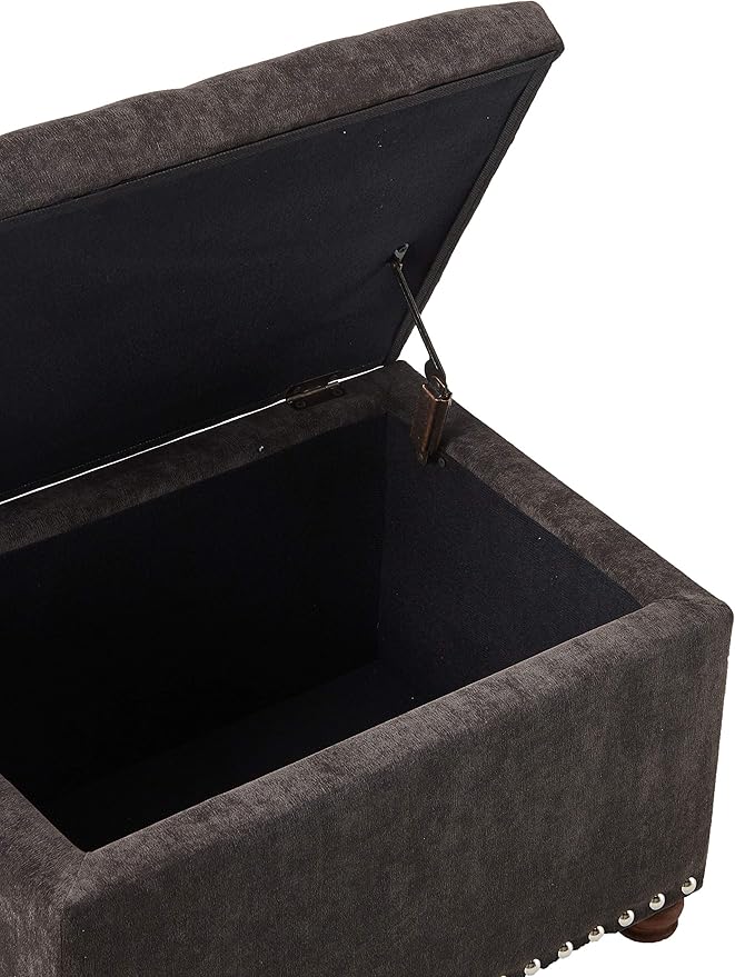 Adeco High End Dark Classy Tufted, Accents Rectangular Storage Bench Footstool, Dim Brown ttomans & Storage Ottomans Royal Olive Grey
